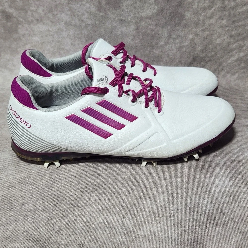 Adidas Adizero Sprintweb Golf‎ Shoes White Purple fuschia Athletic Spikes sz 6.5